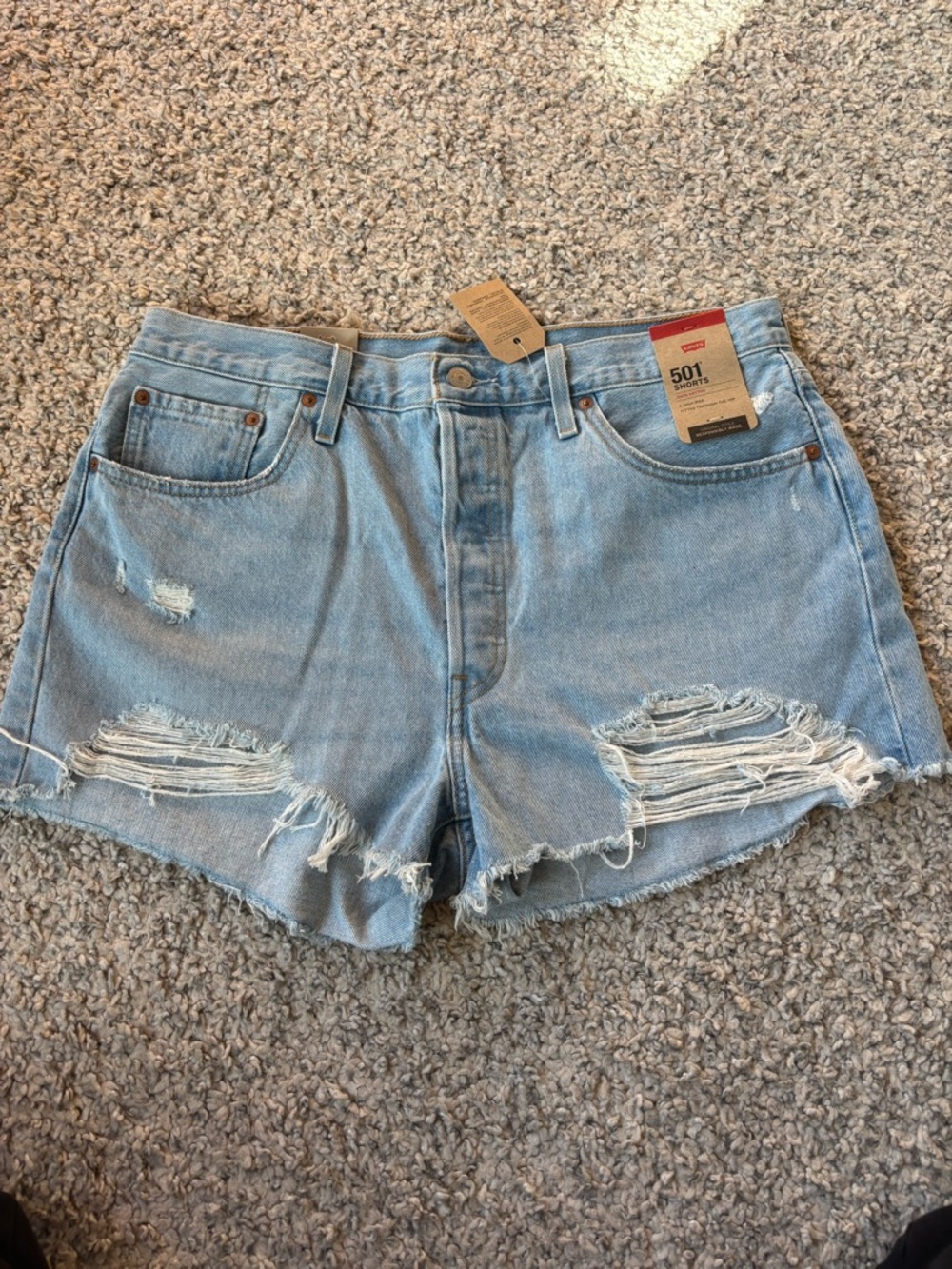 Levi's Light Blue Distressed 501 Denim Cutoff Shorts